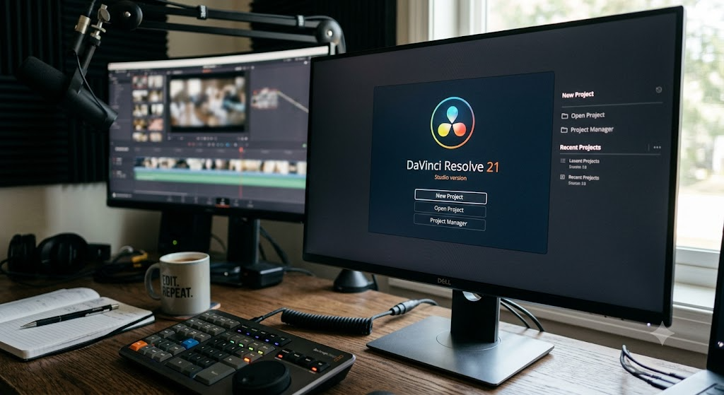Illustration of the DaVinci Resolve 21 project window after the June 2026 update