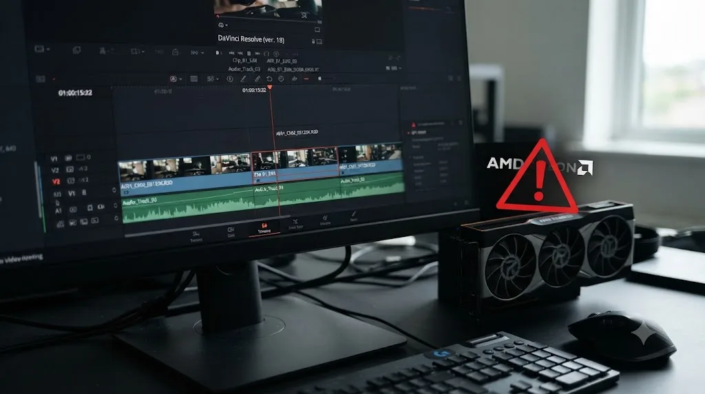 Illustration of the DaVinci Resolve preferences panel with GPU Processing Mode manually set to OpenCL