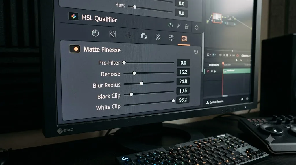 Illustration of the Matte Finesse control panel with cleanup sliders in DaVinci Resolve