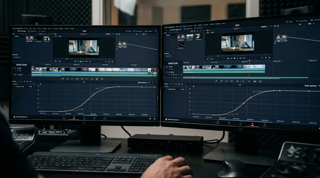 Illustration of the new Bezier keyframe curve editor shared between the DaVinci Resolve 21 Cut and Edit pages