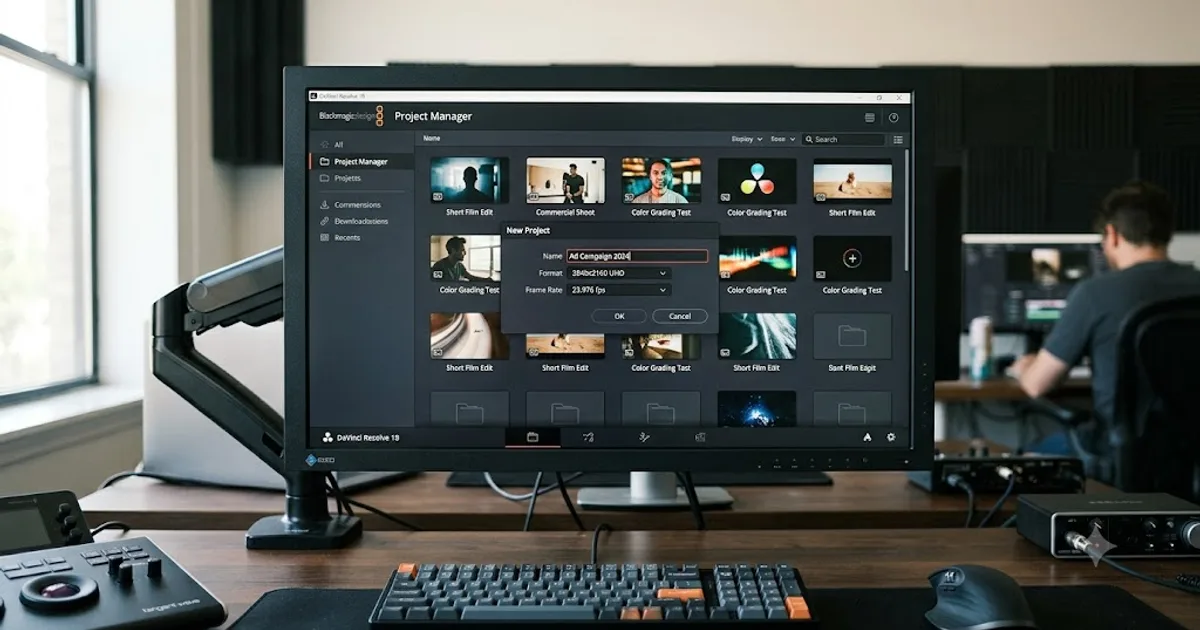Illustration of creating a new project in DaVinci Resolve 21's Project Manager
