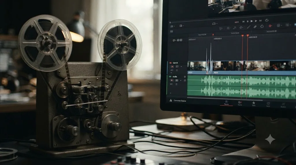 Illustration of two camera frame rates gradually drifting apart on a DaVinci Resolve multicam timeline