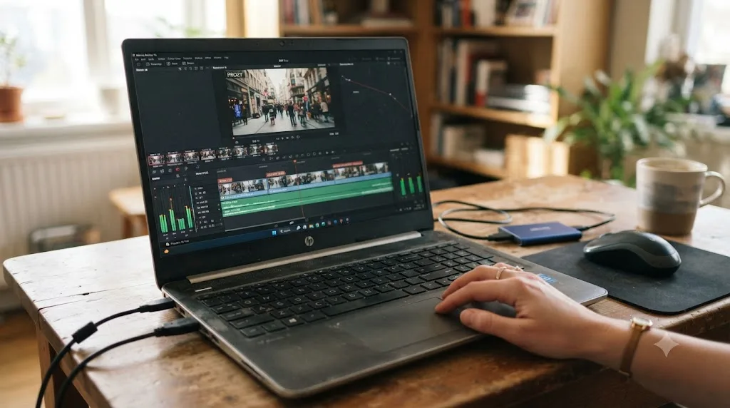 Illustration of a worked example setting up DaVinci Resolve proxy media on a budget Windows laptop with integrated graphics