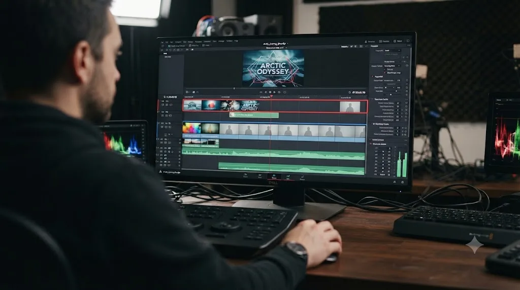 Illustration of a worked example flagging specific sections of a documentary timeline for DaVinci Resolve render cache