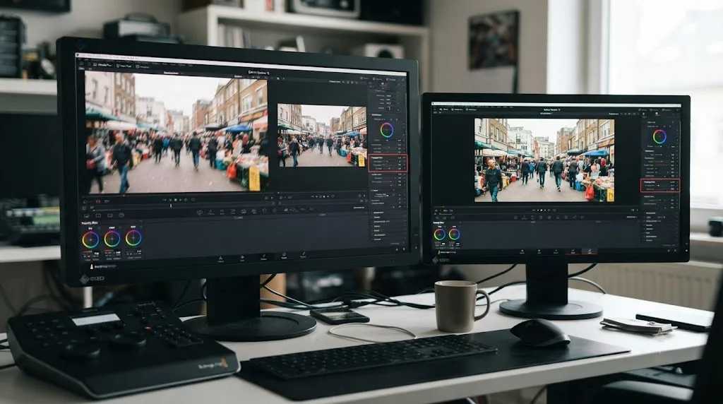 Illustration comparing a high Cropping Ratio producing minimal correction against a low Cropping Ratio producing a fully stabilized frame