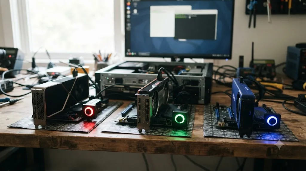 Illustration comparing Nvidia, AMD, and Intel GPU driver compatibility with DaVinci Resolve on Linux