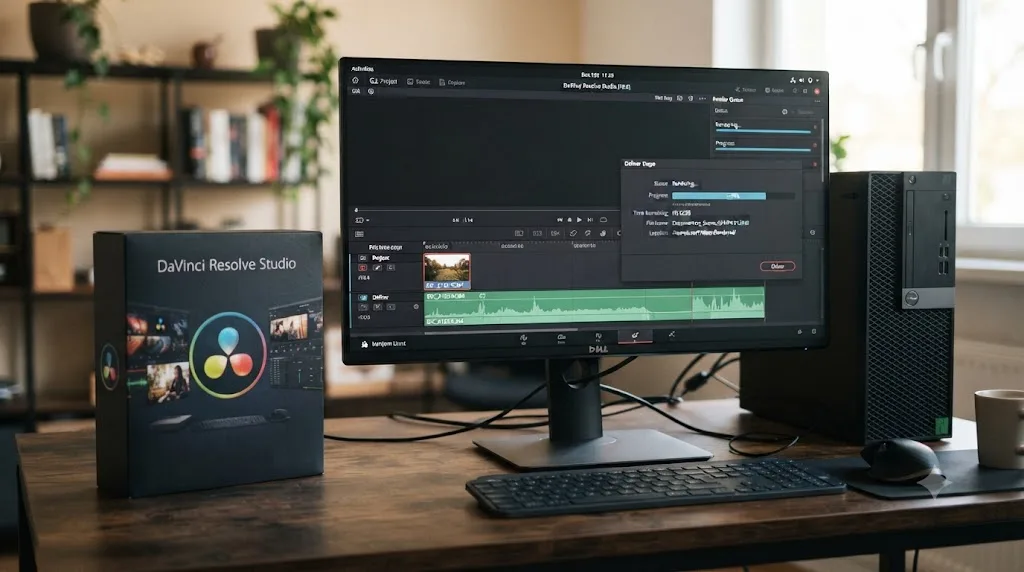 Illustration of DaVinci Resolve Studio processing an H.264 video file on Linux