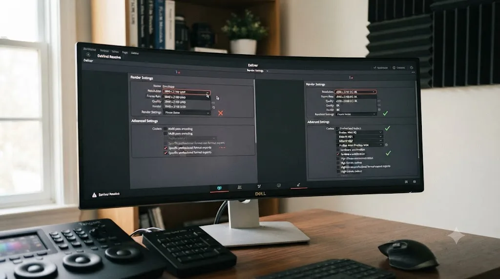 Illustration comparing DaVinci Resolve free and Studio export limits for a YouTube upload