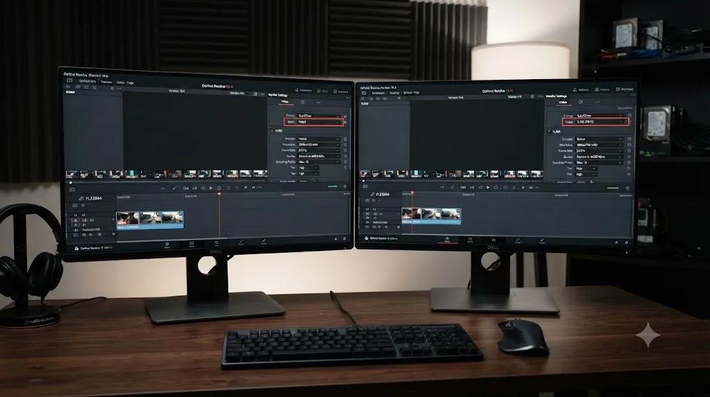 Illustration comparing H.264 and H.265 encoder options in the DaVinci Resolve Deliver page