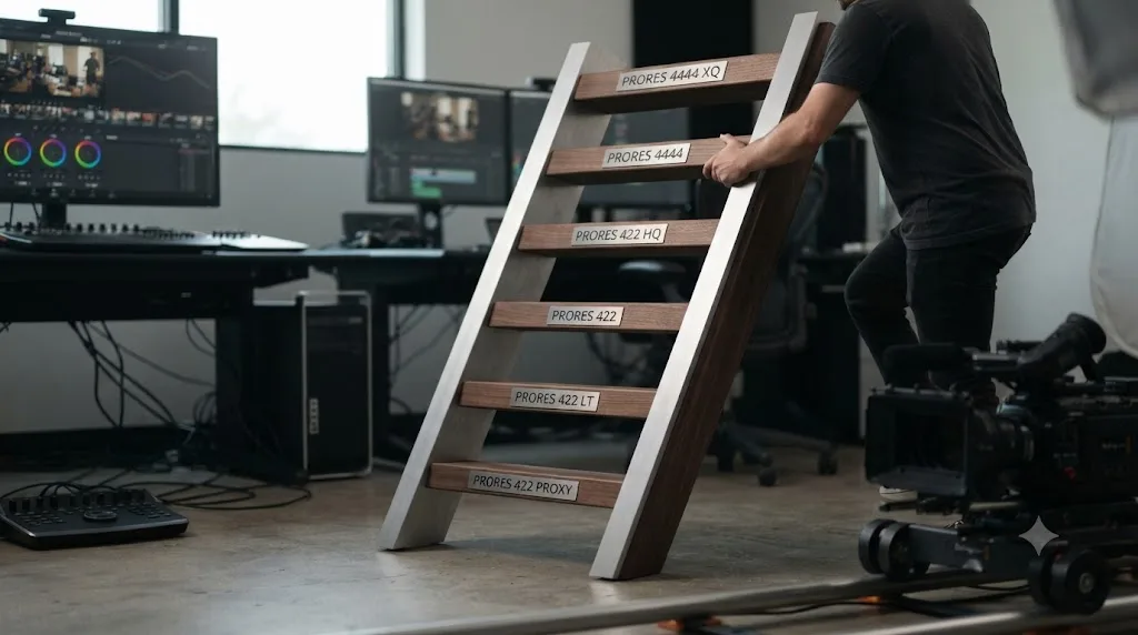 Illustration of ProRes codec flavors arranged as a ladder from Proxy to 4444 XQ