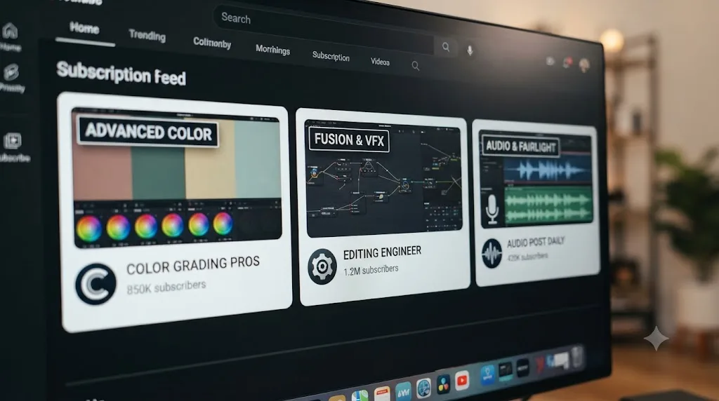 Illustration of free YouTube channels for learning DaVinci Resolve