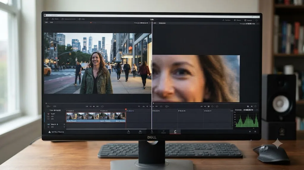 Illustration of a misaligned split screen panel caused by a resolution mismatch in DaVinci Resolve