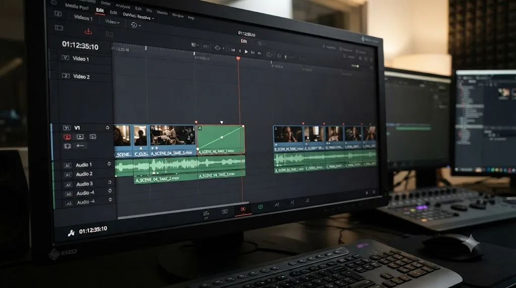 Illustration of a timeline speed point shifting clips out of position in DaVinci Resolve