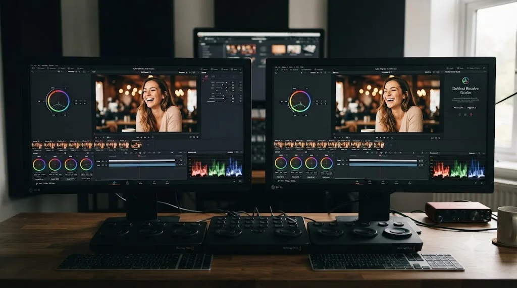 Illustration of a LUT applied identically in the free and Studio versions of DaVinci Resolve