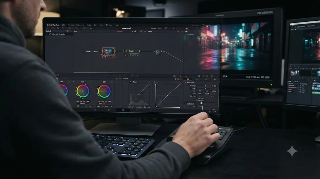 Illustration of adjusting a LUT's strength with the Key Output Gain slider in DaVinci Resolve