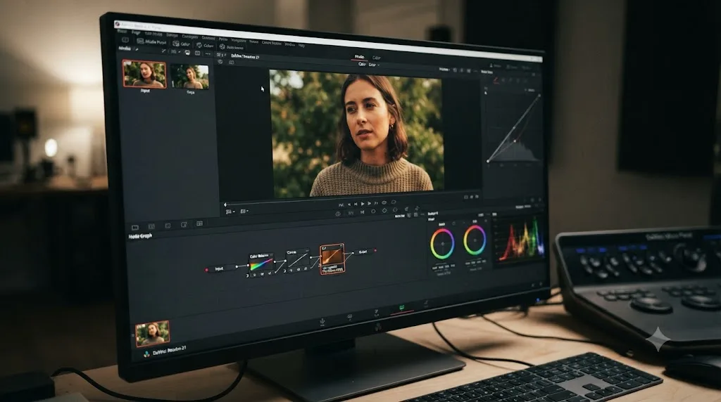 Illustration of a LUT applied to a still image on DaVinci Resolve 21's Photo page