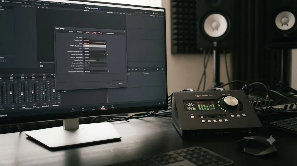 Illustration of a sample rate mismatch between a DaVinci Resolve project and an audio interface