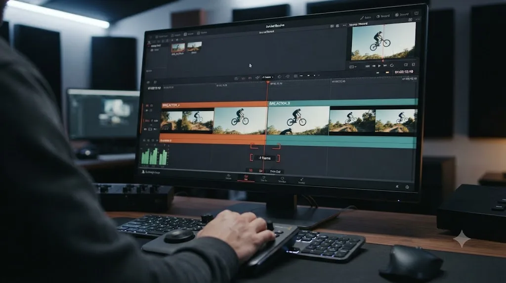 Illustration of frame-by-frame trimming on a DaVinci Resolve timeline