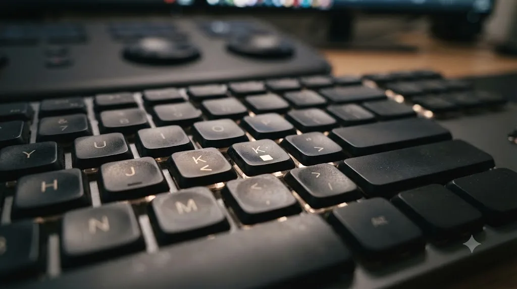 Illustration of the J, K, and L shuttle playback keys used in DaVinci Resolve