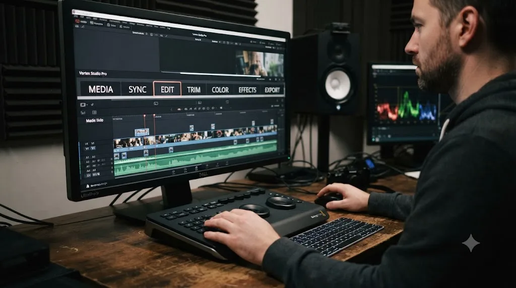 Illustration of DaVinci Resolve's seven page tabs in their interface order, contrasted with a recommended learning order