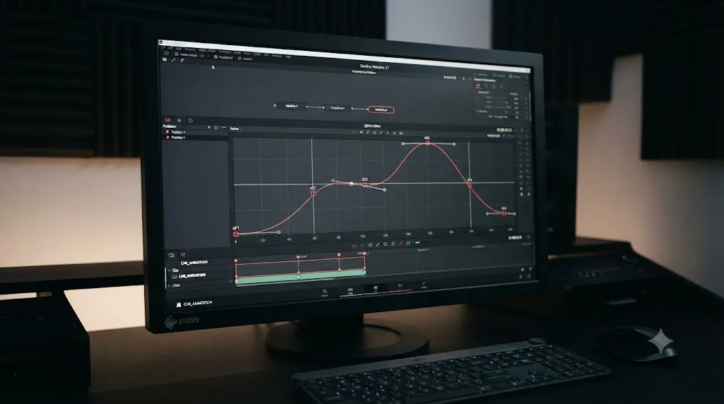 Illustration of a four-point Bézier keyframe curve editor in DaVinci Resolve 21